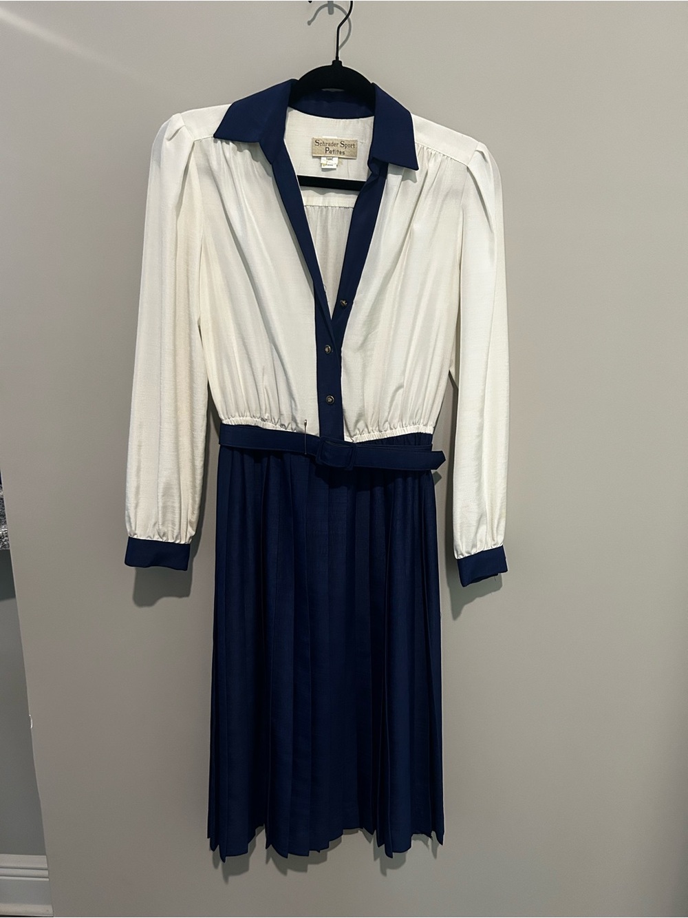 Vintage Two-Tone Navy and White Shirt Dress